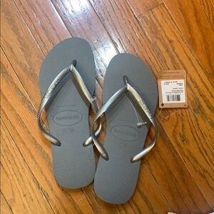 Havaianas Slate Flip Flops with Metallic Straps
